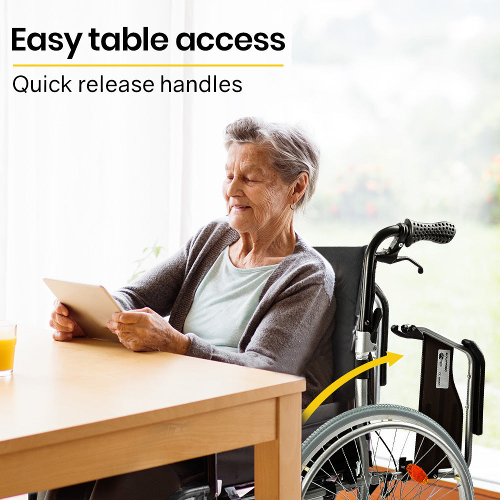 NNEMB 24 Folding Wheelchair Alloy with Brakes Folding Armrests for Dining