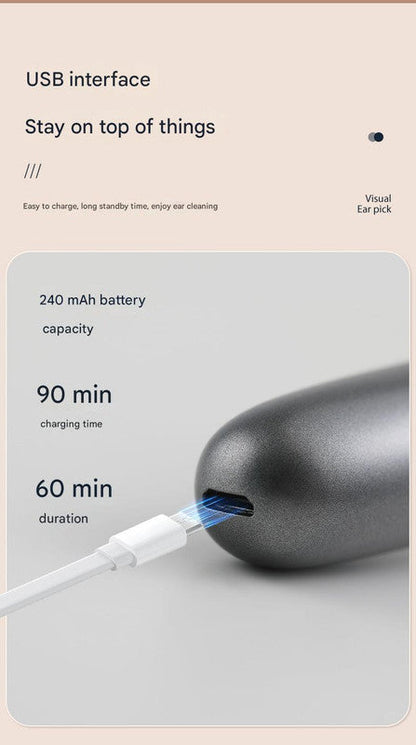 NNEDSZ Black Rechargeable Visual Electric Ear Cleaner with LED Light - Safe and Effective Ear Wax Removal Tool for Adults and Children