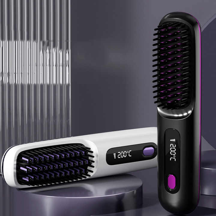 NNEDSZ Pink Wireless Hair Straightening Brush - Compact and Rechargeable Styling Tool
