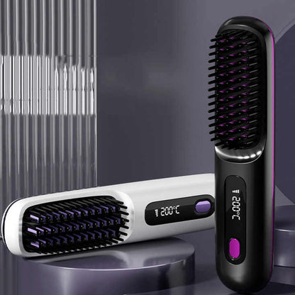 NNEDSZ Pink Wireless Hair Straightening Brush - Compact and Rechargeable Styling Tool
