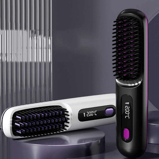 NNEDSZ Pink Wireless Hair Straightening Brush - Compact and Rechargeable Styling Tool