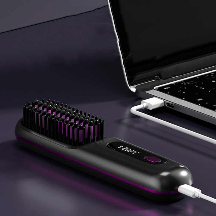 NNEDSZ Pink Wireless Hair Straightening Brush - Compact and Rechargeable Styling Tool