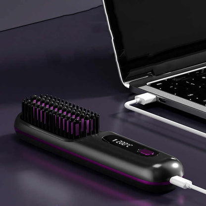 NNEDSZ Pink Wireless Hair Straightening Brush - Compact and Rechargeable Styling Tool