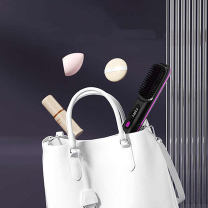 NNEDSZ Pink Wireless Hair Straightening Brush - Compact and Rechargeable Styling Tool