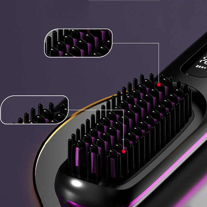 NNEDSZ Pink Wireless Hair Straightening Brush - Compact and Rechargeable Styling Tool