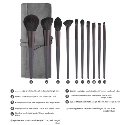 NNEDSZ Gray 12-Piece Professional Makeup Brush Set with Cosmetic Bag - Premium Synthetic Fiber, Wooden Handle, Aluminum Tube